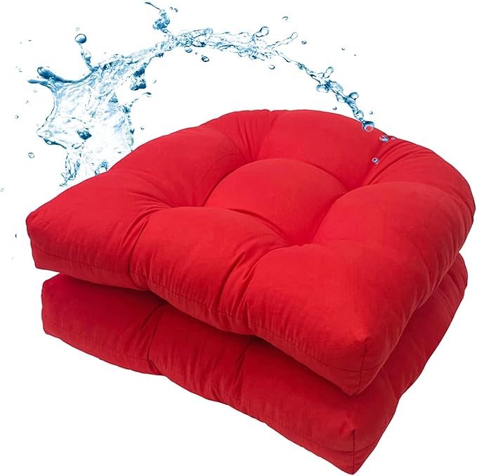 MTMR 2Pcs Outdoor Chair Cushions, Patio Furniture Seat Pads, Waterproof | 2Pcs , waterproof cover, PP cotton, u-shaped, no-fading, thick patio seat pads for outdoor wicker furniture in yard, 19x19x4