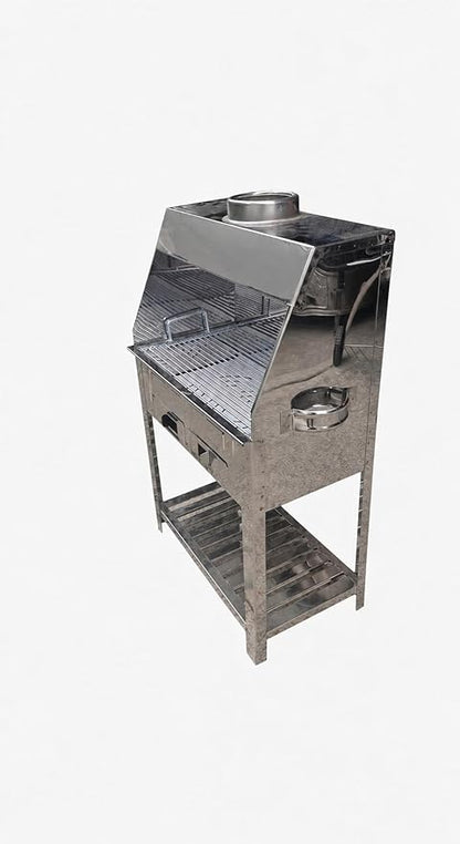 Dorello Stainless Steel BBQ Charcoal Grill with Smoke Hood Chimney, Ash Drawer, Storage Shelf, Turkish Mangal