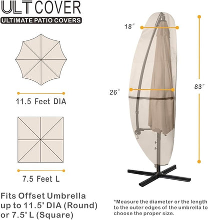 ULTCOVER Patio Parasol 600D Waterproof Outdoor Offset Banana Style Umbrella Cover - Fits Cantilever Offset Umbrella 7.5-11.5 Feet