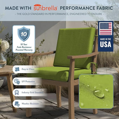 California Umbrella Outdoor Dining Chair, Set of 2 Patio Seat Cushions, 20 x 40 Inch, Premium Outdoor Memory Foam, Fade Resistant, Sunbrella Fabric, Fabric Ties, Macaw
