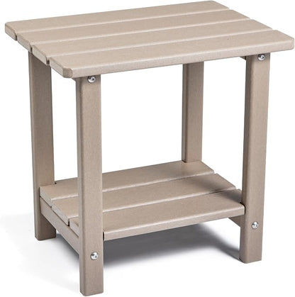 Apolimi Adirondack Outdoor Side Table, 2-Tier Sturdy Patio End Table Weather Resistant, 16.5" Solid Side Table for Patio, Pool, Porch(Grayish Brown)