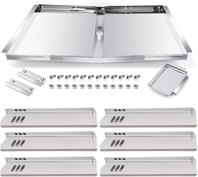 Hiorucet Grill Drip Pan Kits for Dyna Glo Grill Replacement Parts DGB610SSP, Adjustable 30''-36'' Grease Tray with Catch Pan, Heat Plate Tent Shields for Dynaglo Grill Replacement Parts 6 Burner.