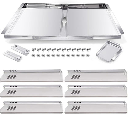 Hiorucet Grill Drip Pan Kits for Dyna Glo Grill Replacement Parts DGB610SSP, Adjustable 30''-36'' Grease Tray with Catch Pan, Heat Plate Tent Shields for Dynaglo Grill Replacement Parts 6 Burner.