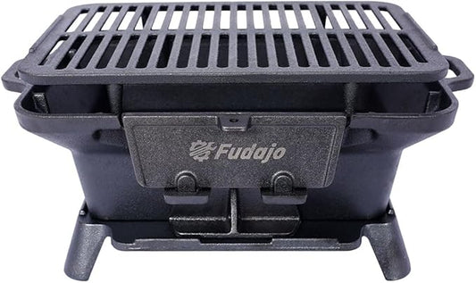 Portable Cast Iron Hibachi Grill, Tabletop Charcoal BBQ Grill with Adjustable Vent, Heavy Duty Enamel-Coated Cast Iron Griddle for Camping, Tailgating, Picnics, Backyard & Outdoor Cooking, Blac