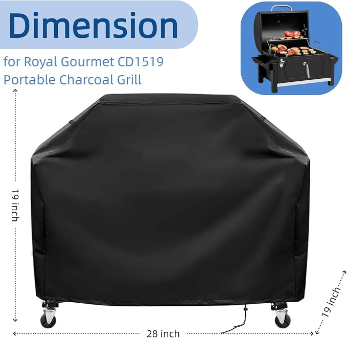 28 in Mini Gas Grill Cover for Royal Gourmet CD1519 Portable Charcoal Gril | 28x19x19,Waterproof Dustproof Heavy Duty Oxford Fabric