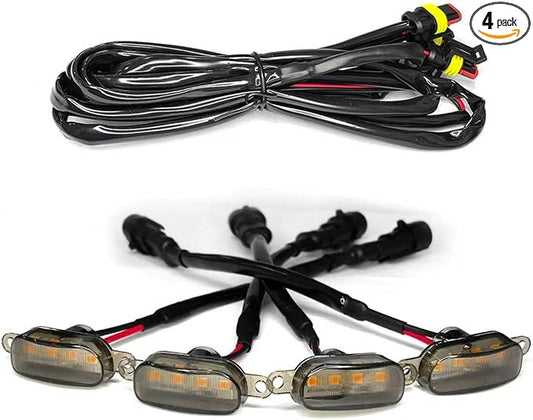 4 PCS Grille Lights for Trucks, Amber LED Lights with Wiring Harness, Waterproof Car Front Grille Raptor Style Trim Lamps for Ford F150 F250 F350 Dodge Ram 1500, Car Accessories (Black & Yellow)