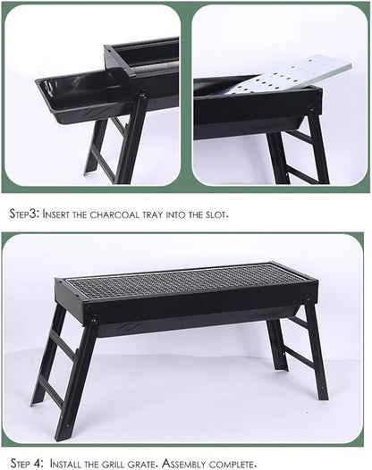 Barbecue Charcoal Grill Stainless Steel Folding Portable BBQ Tool Kits for Camping Hiking Picnics, Travel, Garden, Outdoor