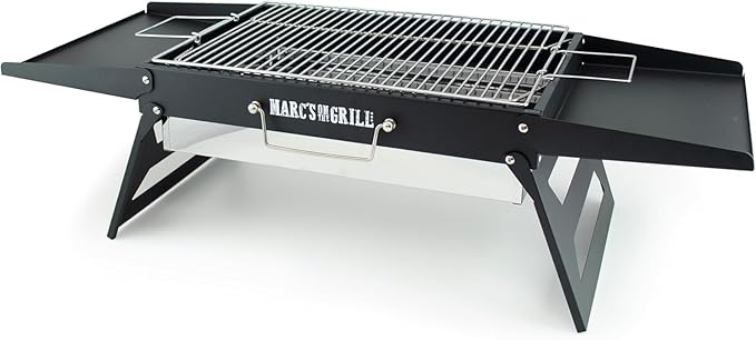 J&V TEXTILES Folding Portable Charcoal Grill, Tailgate Traveler Grill, Foldable Sturdy Durable Tabletop, Large Cooking Area 17x12" BBQ Backyard Outdoor Camping Beach Picnic Hiking (Black)