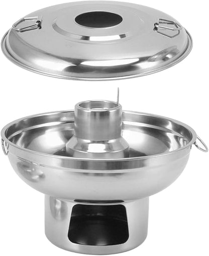 Stainless Steel Charcoal Hot Pot, 9.1" Round Dry Ice Pot for Milk Tea Desserts, Traditional Chinese Copper Style Noodle Pot for Camping Office Hotel, Portable Soup Cooker