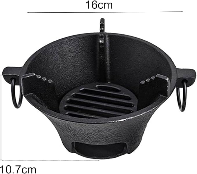 Cast Iron Charcoal Stove, Portable Korean BBQ Grill For Thick Bottom For Even Heating, Compact Japanese Barbecue Oven For Camping And Outdoor Picnics(16cm)