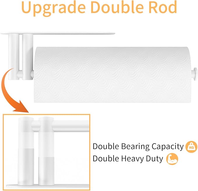 STWWO Paper Towel Holder Under Cabinet, Self-Adhesive Paper Towel Rack | White, Under Counter Under Sink Paper Towel Holder, Self-Adhesive or Wall Mounted, Fits Kitchens Bathrooms & RV