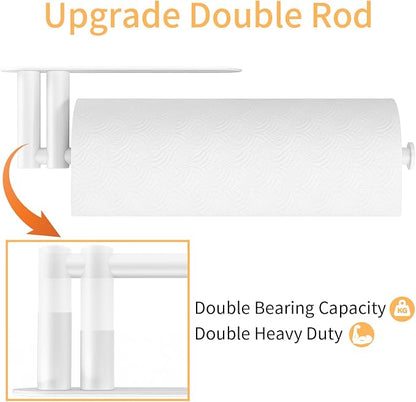 STWWO Paper Towel Holder Under Cabinet, Self-Adhesive Paper Towel Rack | White, Under Counter Under Sink Paper Towel Holder, Self-Adhesive or Wall Mounted, Fits Kitchens Bathrooms & RV