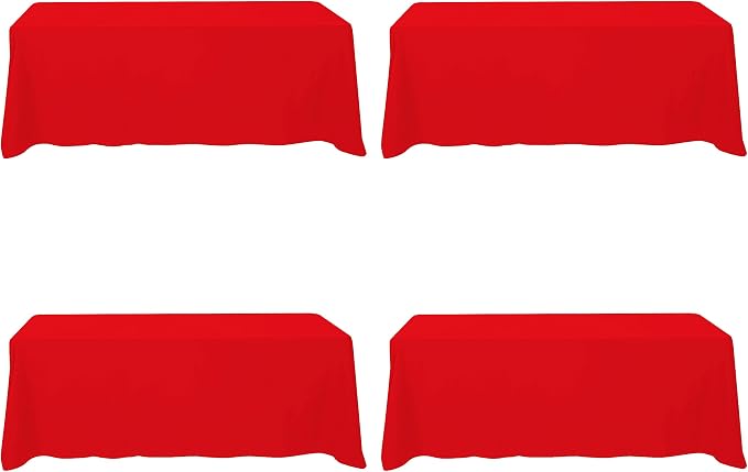 BRILLMAX 4 Pack Red Tablecloths 90x156 Inch for 8ft Rectangle Tables | 150 GSM Polyester Fabric, Floor Length Drop, Water, Stain & Wrinkle Resistant Cloth Cover for Wedding Reception Banquet Party