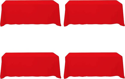 BRILLMAX 4 Pack Red Tablecloths 90x156 Inch for 8ft Rectangle Tables | 150 GSM Polyester Fabric, Floor Length Drop, Water, Stain & Wrinkle Resistant Cloth Cover for Wedding Reception Banquet Party