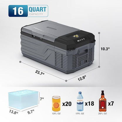 YELLOW JACKET 12 Volt Car Refrigerator, 16 Quart Electric Cooler, Portable Car Fridge for Outdoor Camping Travel, 12V/24V DC 110~240 Volt AC Refrigerator for Truck RV Home Office,-4℉-68℉