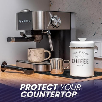 Rubber Bar Mat 18×12" Premium Countertop Mat for Coffee Bar, Home Bar & Kitchen, Durable 1cm Thick Rubber Drink Mat with Textured Surface That Helps Reduce Slipping, Black Bar Spill Mat
