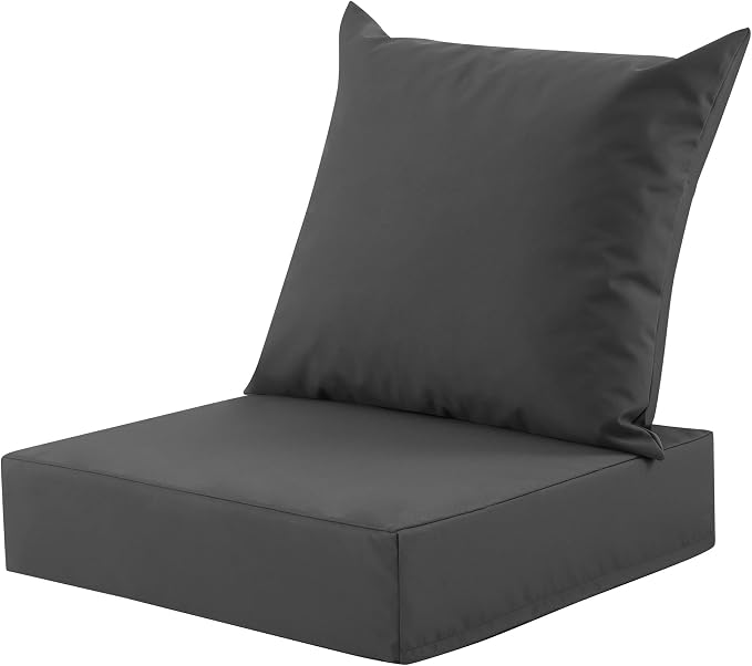 Outdoor Deep Seat Cushion Set, 24x24 Inch, Dark Grey, Set of 1 | Water-Resistant, Fade-Resistant, Removable Cover, For Patio Chair & Sofa&Furniture