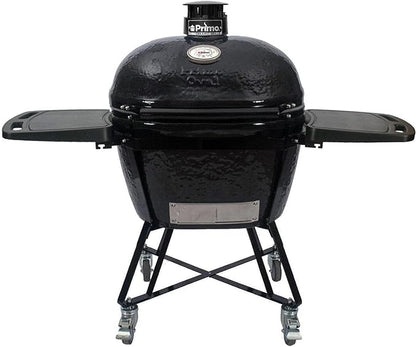 Primo Grills All-in-One Oval XL 400 Ceramic Kamado Grill with Cradle, Side Shelves, and Stainless Steel Grates - PGCXLC (2021), Black