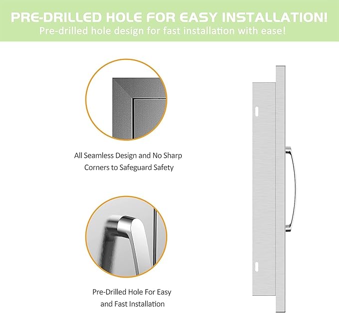 Outdoor Kitchen Single Door BBQ Access 17'' Wx24'' H Flush Mount Island Perfect for Grilling Station and Island, Silver