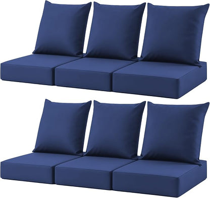 Patio Cushions for Outdoor Furniture, 24x24 Outdoor Couch Cushions, Waterproof & Fade-Resistant Patio Chair Cushions with Removable Cover, Replacement Outdoor Deep Seat Cushion, Navy Blue (Set of 6)