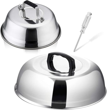 Cheese Melting Dome, HaSteeL 12In & 9In Heavy Duty Round Basting Steam Cover, Stainless Steel Griddle Grill Accessories for Flat Top BBQ Kitchen Cooking Indoor & Outdoor, Dishwasher Safe - (2Packs)