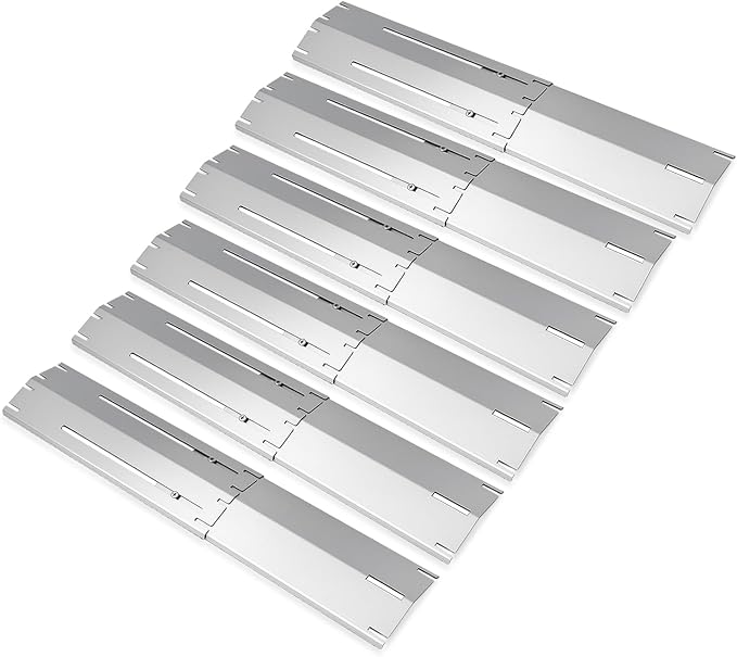 Universal replacement heavy duty adjustable heat plate shield,Burner cover,Flavorizer bar,heat Tent,Flamer tamer for gas grill models,Extends from 11.75"up to 21"L (304 Stainless Steel, 6 Pack)