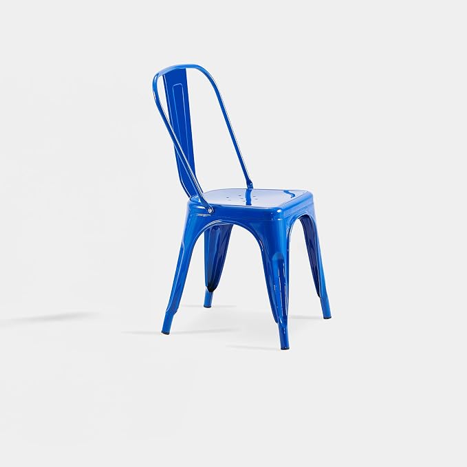 AC Pacific 18 Inch Seat Height Industrial Metal Dining Chairs, Stackable Kitchen or Bar Seat, Durable Modern Design, Versatile Accent Furniture, Set of 2, Blue