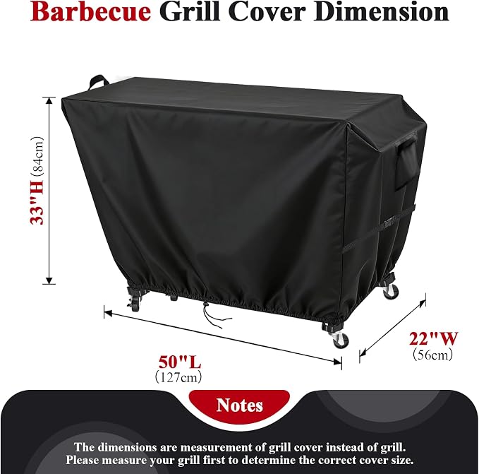 Outdoor Dining Grill Cart Cover - 51" D x 23" W x 34" H, 600D Grill Cart Cover for BBQMall, Heavy Duty Waterproof BBQ Food Prep Table Covers, Black