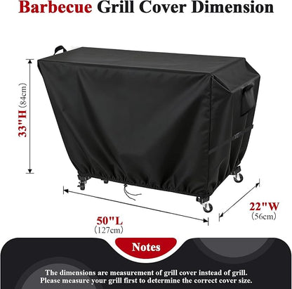 Outdoor Dining Grill Cart Cover - 51" D x 23" W x 34" H, 600D Grill Cart Cover for BBQMall, Heavy Duty Waterproof BBQ Food Prep Table Covers, Black