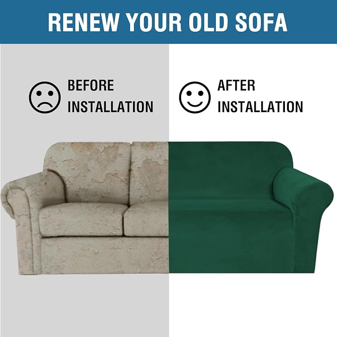 H.VERSAILTEX 1 Peice Stretch Velvet Sofa Covers for 3 Cushion Couch Covers Sofa Slipcovers Furniture Protector Soft, Crafted from Thick Comfy Rich Velour (Sofa 72"-90", Christmas Green)