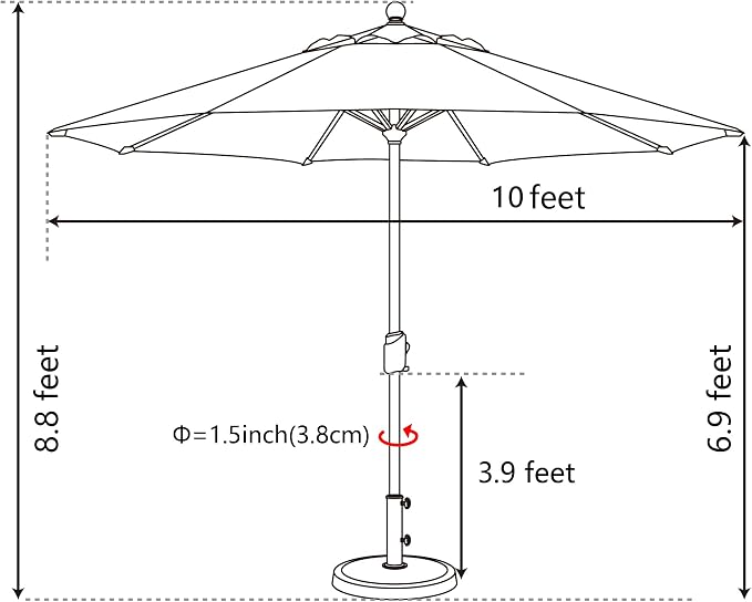 EliteShade USA 10-Year-Non-Fading 10Ft Market Patio Umbrella, UPF 50+ UV Protection Performance Sun Umbrella, Heavy Duty Commercial Grade Outdoor Table Umbrella with Crank, Windproof Vented Top for Garden, Pool, Deck and Outdoor Playsets, No Tilt, Heat...