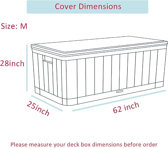 Deck Box Cover, Waterproof 600D Oxford, 62 x 28 x 25 in | Heavy-Duty 600D Fabric, Waterproof Protection, UV Resistant, Outdoor Storage Cover, Waterproof Outdoor Furniture Covers