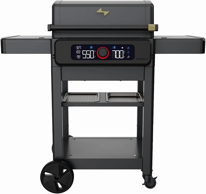 Current® Model G+ Dual Zone Electric Grill, Smart Electric Outdoor Grill with 200-700°F Range for Searing & Roasting, Independent Heat Zones, Apartment-Friendly & Weather-Resistant, Slate