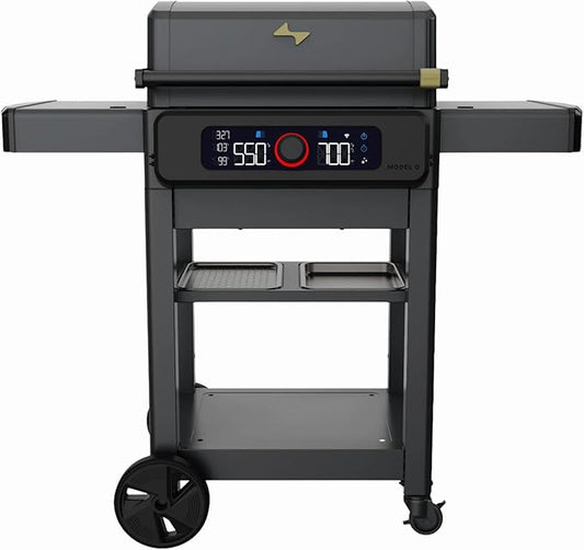 Current® Model G+ Dual Zone Electric Grill, Smart Electric Outdoor Grill with 200-700°F Range for Searing & Roasting, Independent Heat Zones, Apartment-Friendly & Weather-Resistant, Slate