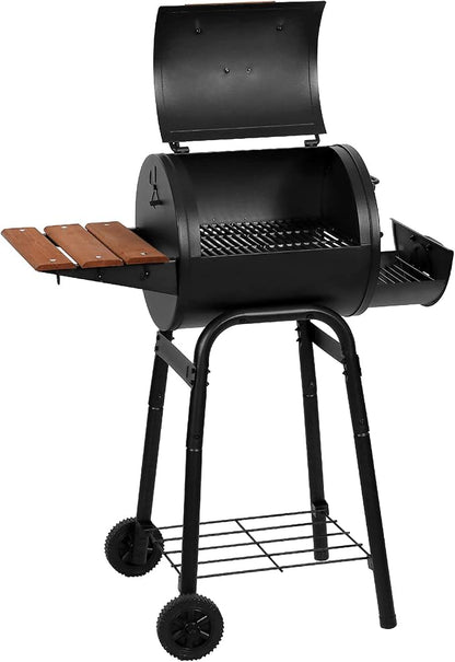 Char-Griller® Patio Pro Charcoal Grill and Smoker with Cast Iron Grates, Premium Wood Shelf and Damper Control, 250 Cooking Square Inches in Black, Model E1515
