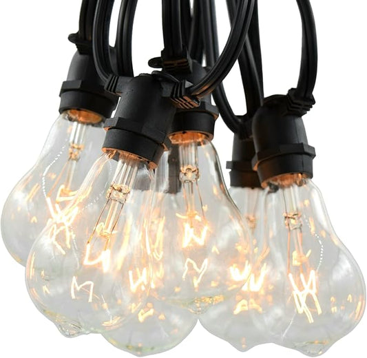 Commercial Vintage Edison String Lights (PS50 Clear - Black Wire, 25 Foot) | PS50 Clear 7 Watt Bulbs, 25 Foot 20 Socket, Commercial Grade Outdoor Lights