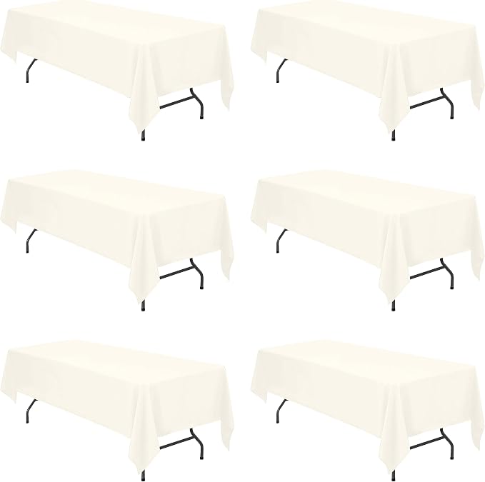 BRILLMAX 6 Pack Ivory Tablecloths 60x126 Inch for 8ft Rectangle Tables | 150 GSM Polyester Fabric, 15" Standard Drop, Water, Stain & Wrinkle Resistant Cloth Cover for Wedding Reception Banquet Party