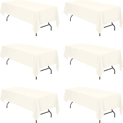 BRILLMAX 6 Pack Ivory Tablecloths 60x126 Inch for 8ft Rectangle Tables | 150 GSM Polyester Fabric, 15" Standard Drop, Water, Stain & Wrinkle Resistant Cloth Cover for Wedding Reception Banquet Party
