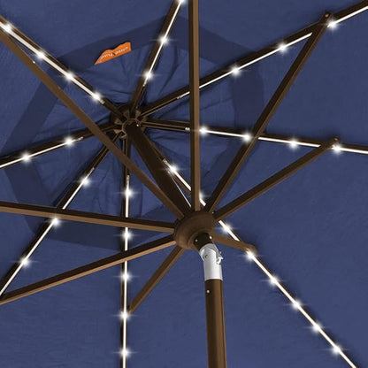 EliteShade USA 10-Year-Non-Fading 9ft 3-Tier Market Patio Umbrella, Commercial Table Umbrella with 80 Solar LED Lights, Crank Open, Windproof & UPF 50+ UV Protection for Garden, Deck, Pool, Backyard, Navy Blue