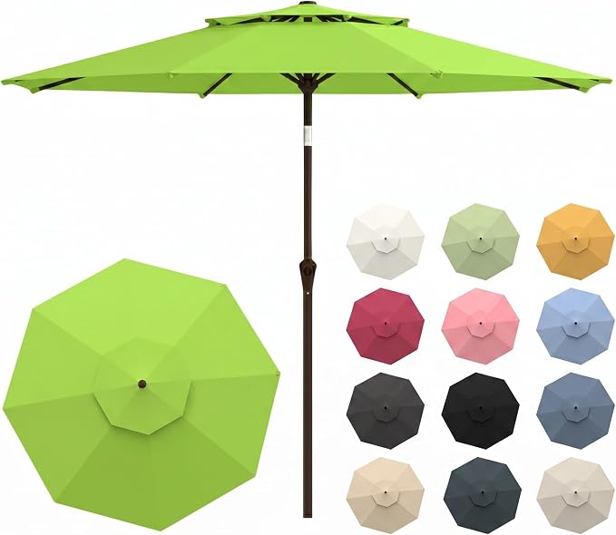 10FT Patio Umbrella, 2 Tier Outdoor Table Umbrella, Large Vented Market Umbrellas with Push Button Tilt and Crank, 8 Sturdy Ribs for Backyard, Deck, Pool, UPF50+ UV Protection