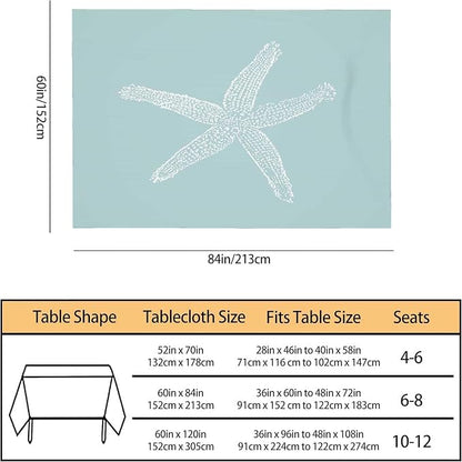 TKS MITLAN White Starfish Tablecloth 60x84 Inch Rectangular Ocean Wildlife Sketch Granular Tube Feet Tentacle Sea Cyan Oblong Table Cloth Kitchen Table Decorations for Home Dinner Party