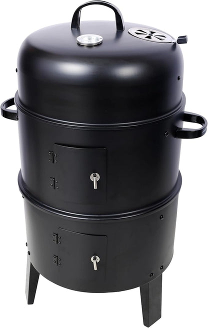 Gecheer 16 Inch Vertical Charcoal Smoker Grill - 3-in-1 Outdoor BBQ, Portable for Camping with Adjustable Vents & Thermometer