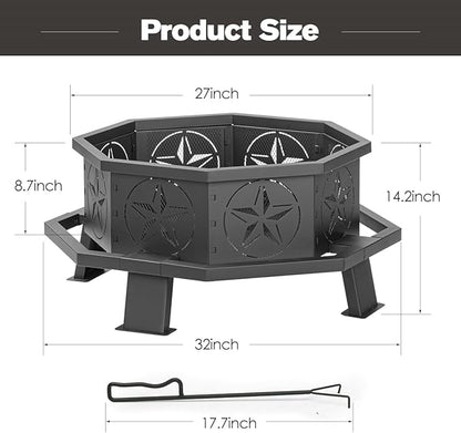 Verdeluxe 32 Inch Octagonal Outdoor Fire Pit,Wood Burning Fire Pit with Fire Poker,Firepits for Outside Bonfire,Camping,Backyard, Garden,Patio