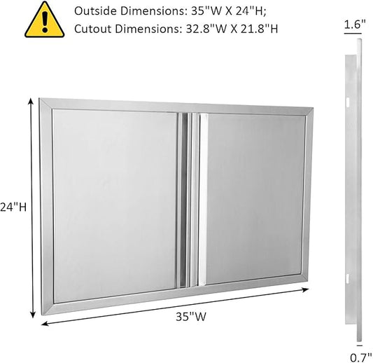 BI-DTOOL Outdoor Kitchen Double Doors 35" W X 24" H BBQ Access Door Thickened 304 Brushed Stainless Steel Doors for Indoor/Outdoor Kitchen Outdoor Cabinet Barbeque Grill or BBQ Island