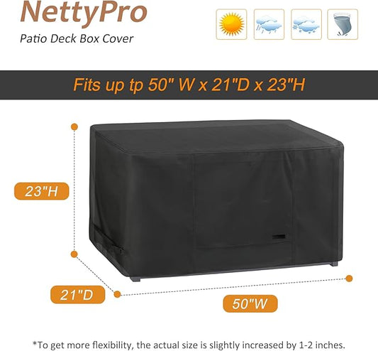 NettyPro Deck Box Cover Outdoor Waterproof Storage Bench Cover for Rectangular Deck Box, 50 x 21 x 23 inch, Black