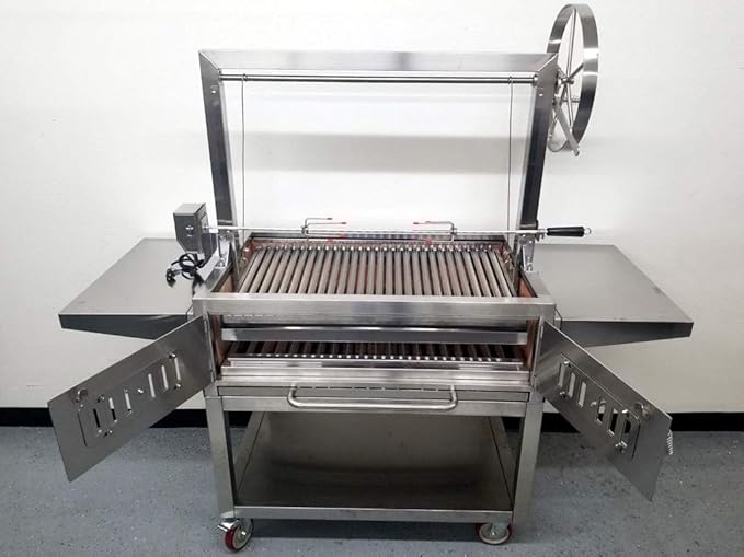 Charcoal Outdoor BBQ, Stainless Steel #430 Body and #304 Grates, Rotisserie Parrilla Santa Maria/Argentine Grill Spit