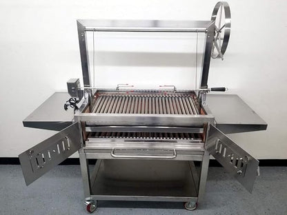 Charcoal Outdoor BBQ, Stainless Steel #430 Body and #304 Grates, Rotisserie Parrilla Santa Maria/Argentine Grill Spit