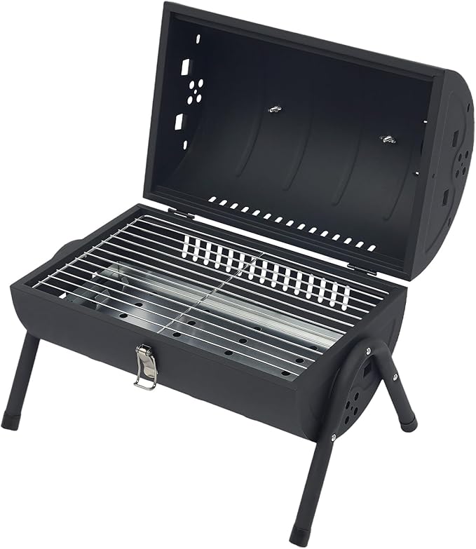 Portable Charcoal Grill,17 In Tabletop Charcoal Grill With 2 Baking Nets + Wooden Handle, Double-Sided Grilling, Bbq Charcoal Grills For Outdoor Cooking Camping, Picnics, Backyard. (Black)