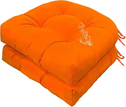 Gnostik Outdoor Chair Cushions 2 Pack, Orange Water-Repellent Thick Tufted Patio Seat Cushion Wicker Seat Cushions for Outdoor Indoor Garden Patio Furniture, 18.6"X18.6"