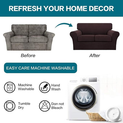 Turquoize 3 Piece Sofa Covers for 2 Cushion Couch Sofa Slipcover Soft Couch Cover for Dogs-Washable Sofa Furniture Covers with 2 Individual Cushion Covers, Thick Jacquard Fabric (Loveseat, Brown)